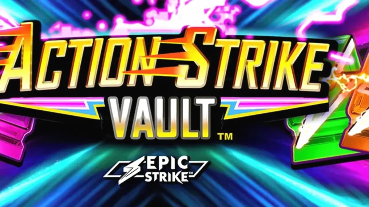 Interface do jogo de slot Action Strike Vault com elementos espaciais e neon